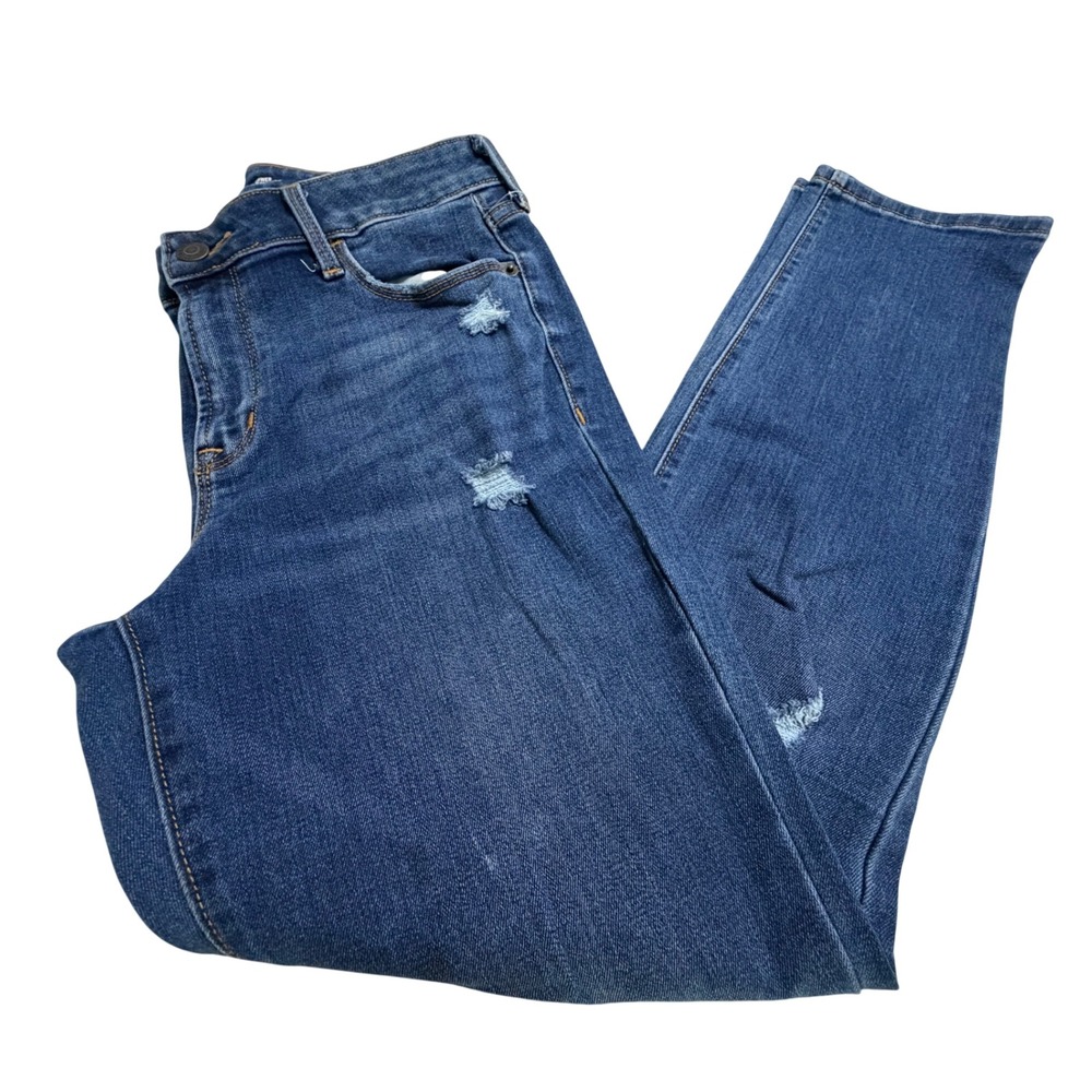 Old Navy Power Slim Straight Mid-Rise Distressed Blue Jeans Women Size 6